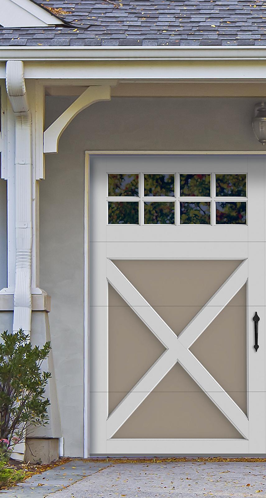 Carriage house style Rosemont garage door with X-brace design